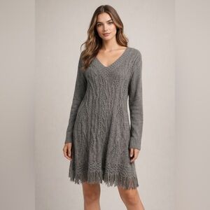 SomeDays Lovin Revolve Grey Cable Knit Fringe Sweater Dress Size M Whimsical